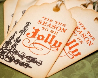 Tis the Season to be Jolly Vintage Style Holiday Tags  Set of 6