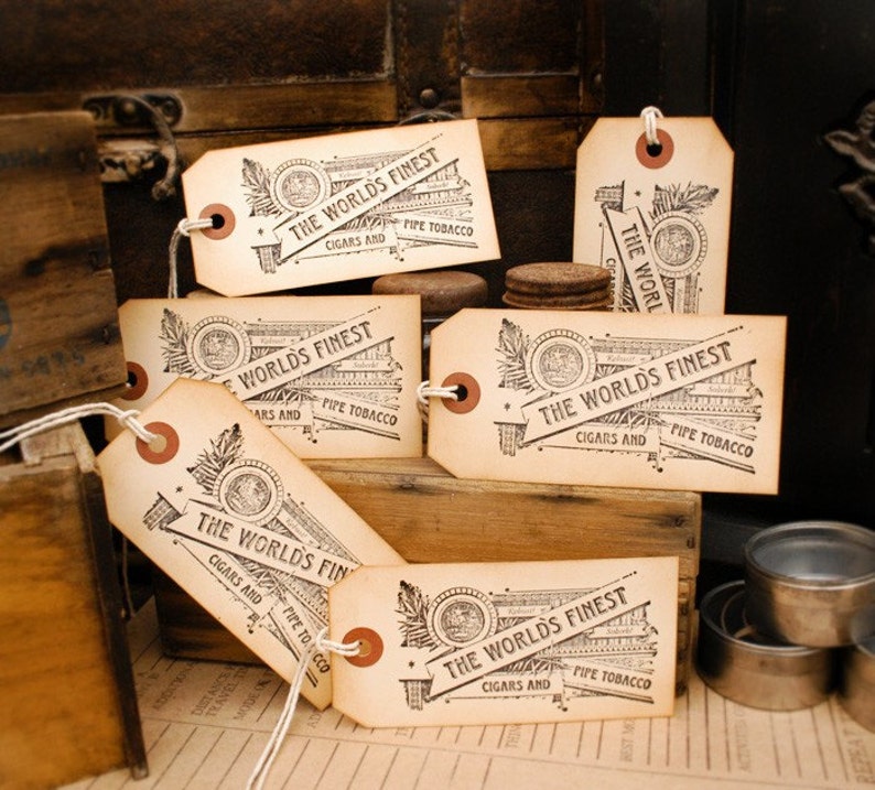 World's Finest Cigars Vintage Style Hand Stamped Tags Set of 6 image 2