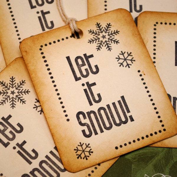 Winter Snowflake Let It Snow Vintage Style Holiday Gift Tags Set of 6