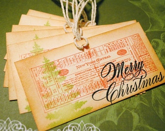 Holiday Christmas Gift Tag- Train Station Vintage Style Set of 6