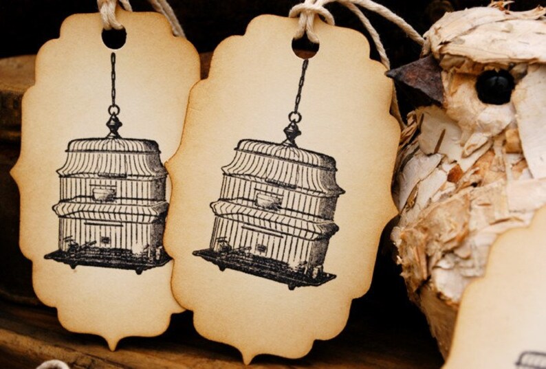 Dainty Hanging Birdcage Hand Stamped Vintage Style Tags Set of Etsy