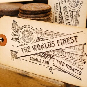 World's Finest Cigars Vintage Style Hand Stamped Tags Set of 6 image 3