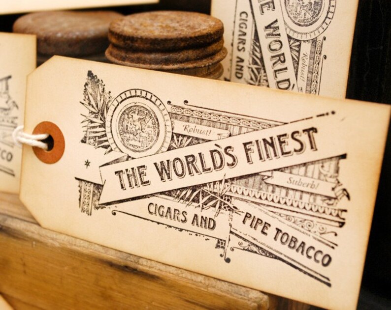World's Finest Cigars Vintage Style Hand Stamped Tags Set of 6 image 3