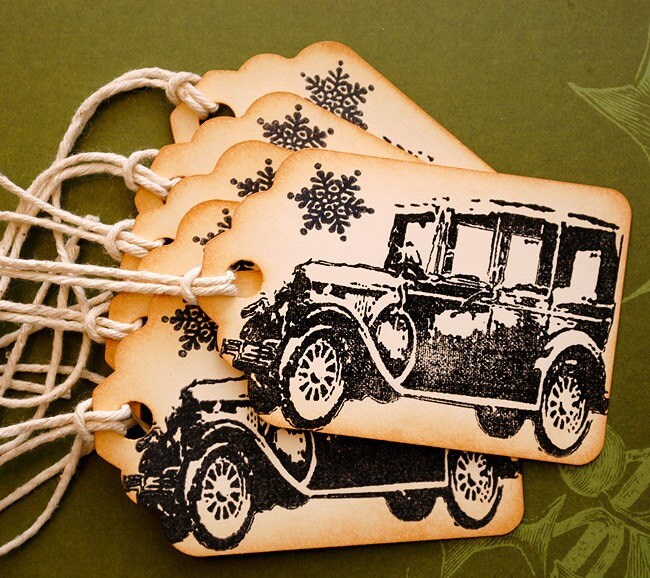 Vintage Style Winter Holiday Tags Old Fashion Car Set of 6 | Etsy