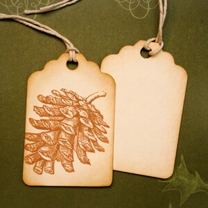 Pine Cone Sepia Toned Vintage Inspired Winter Holiday Tags Set of 6 image 3