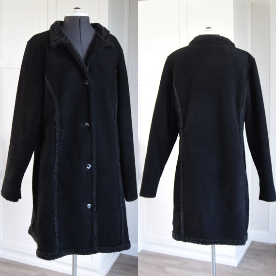 LL Bean Warm Vintage Coat, Black Faux Fur Med/Reg - image 1