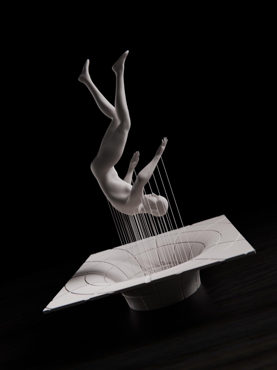 Surreal Falling Figure Sculpture, Abstract Modern Art Statue, Floating ...