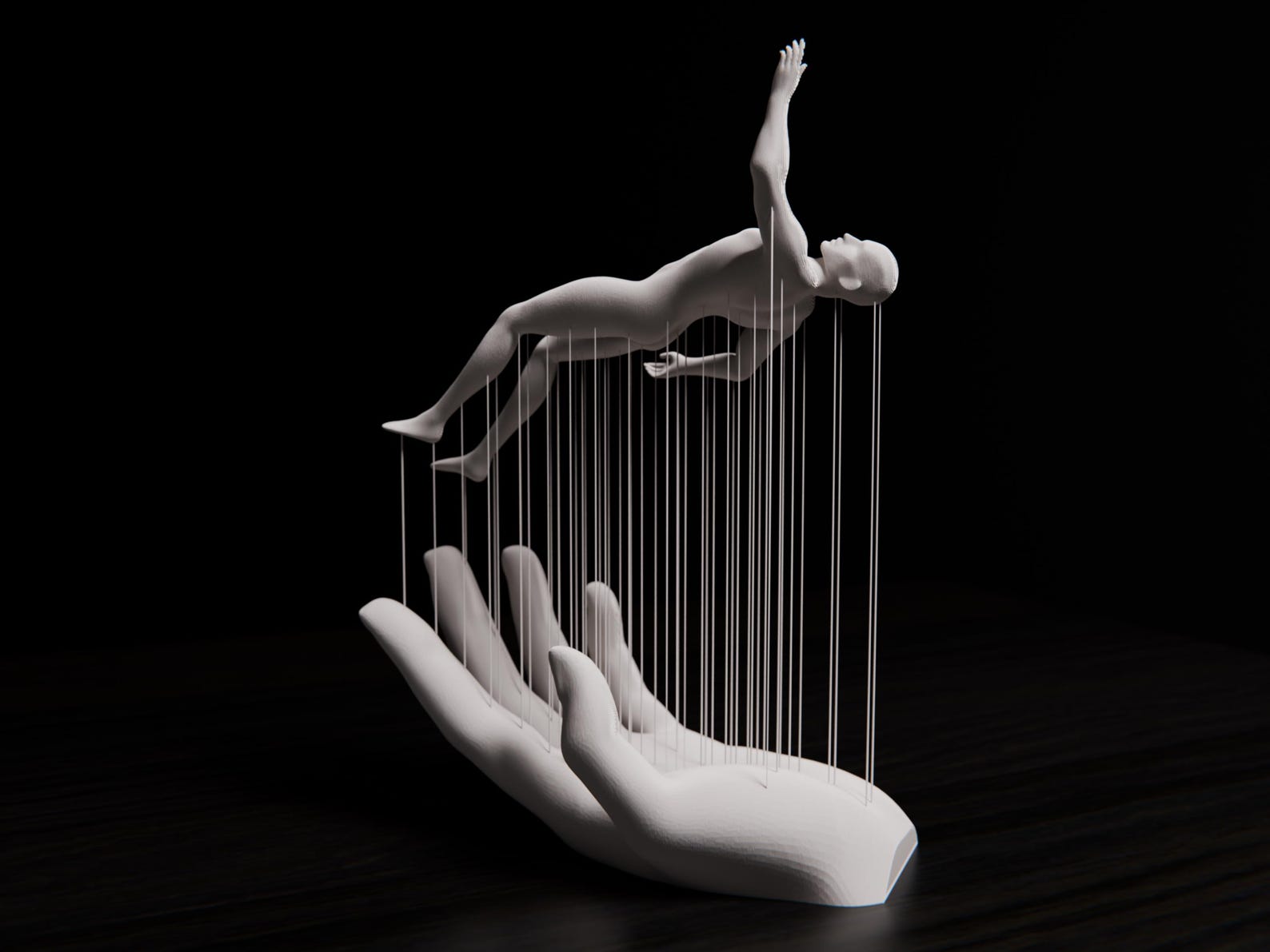 Floating Human Sculpture, Surreal Hand Statue, Abstract Modern Art ...