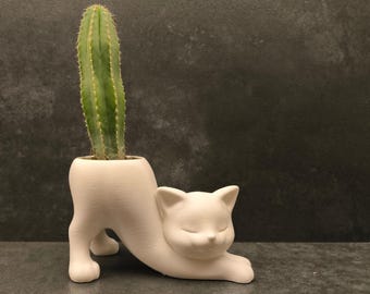 Stretching Cat Planter | Minimalist Ceramic Animal Pot | Cute Succulent Holder | Modern Home Decor Gift for Cat Lovers | Zen Desk Accent