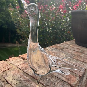 Murano Glass Duck Sculpture by V. Nason & C. Italy – Vintage Clear Art Glass Bird Figurine, Mid Century Modern Decor