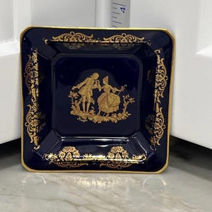 Vintage Limoges France Porcelain Dish – Cobalt Blue & 22K Gold Ashtray or Trinket Tray by Imperia, 1970s
