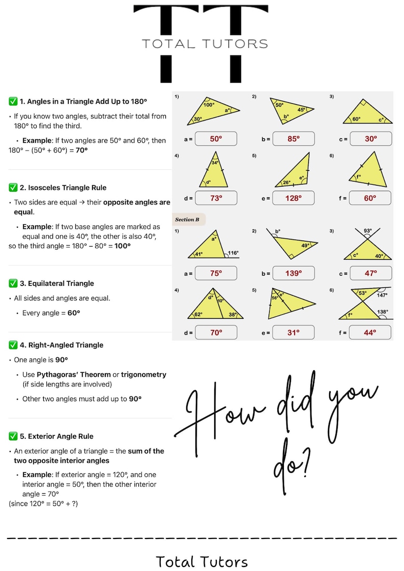 Triangle Math Rules Angles in Triangles - Etsy