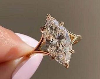 Vintage Marquise Cut Moissanite Solitaire Ring Split Shank Rose Gold Luxury Engagement Ring for Women Classic Bridal Jewelry Wedding Gift
