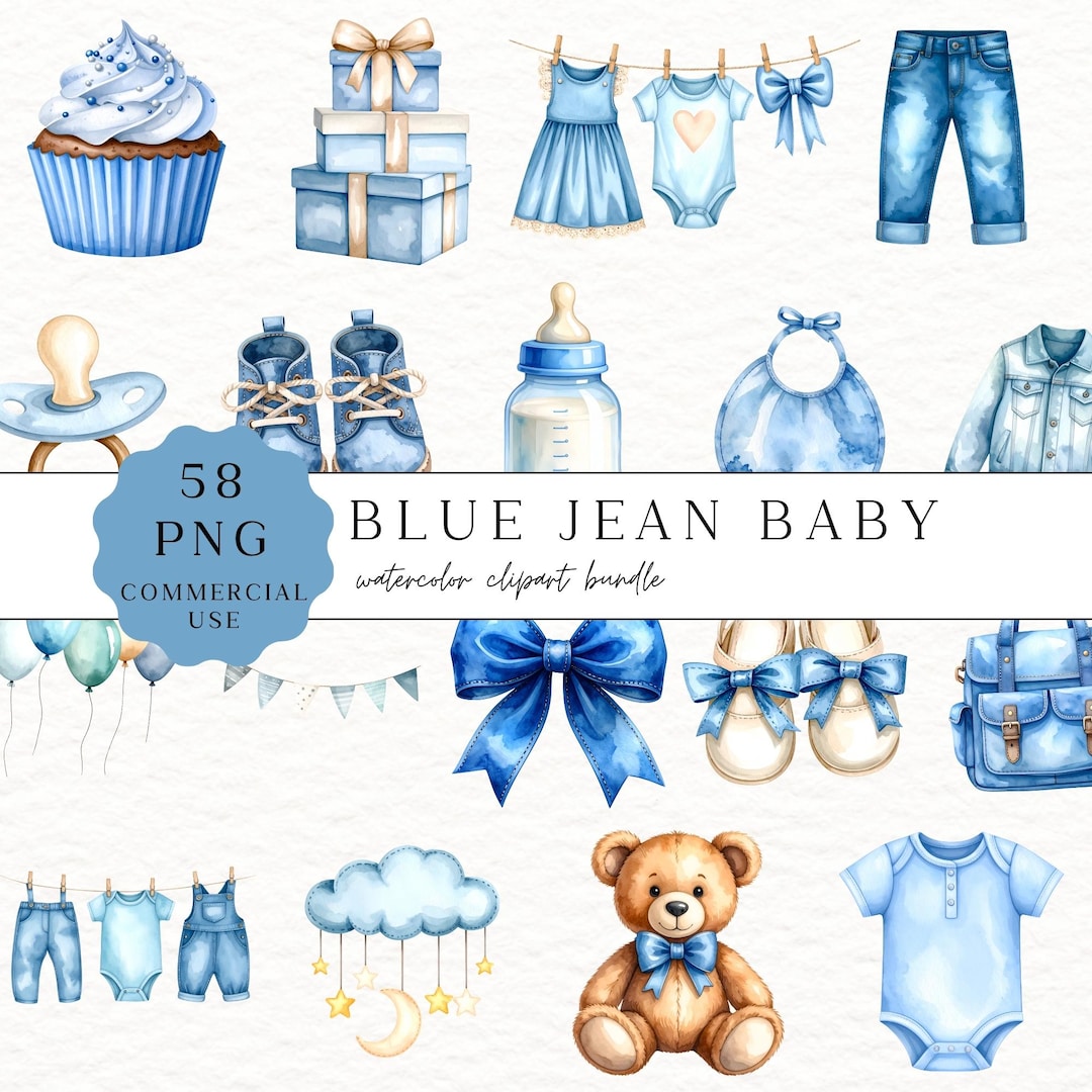Blue Jean Baby Clipart Bundle, Denim Baby Shower (commercial Use) - Etsy