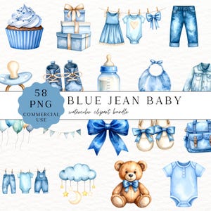 Blue Jean Baby Clipart Bundle of 58, Denim Baby Clothes, Denim Baby Shower, Baby Clothing Clipart, Baby Shower Invitation, Commercial Use