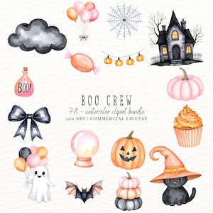 Watercolor Halloween Clipart Bundle, Pastel Spooky PNG (Digital Papers)