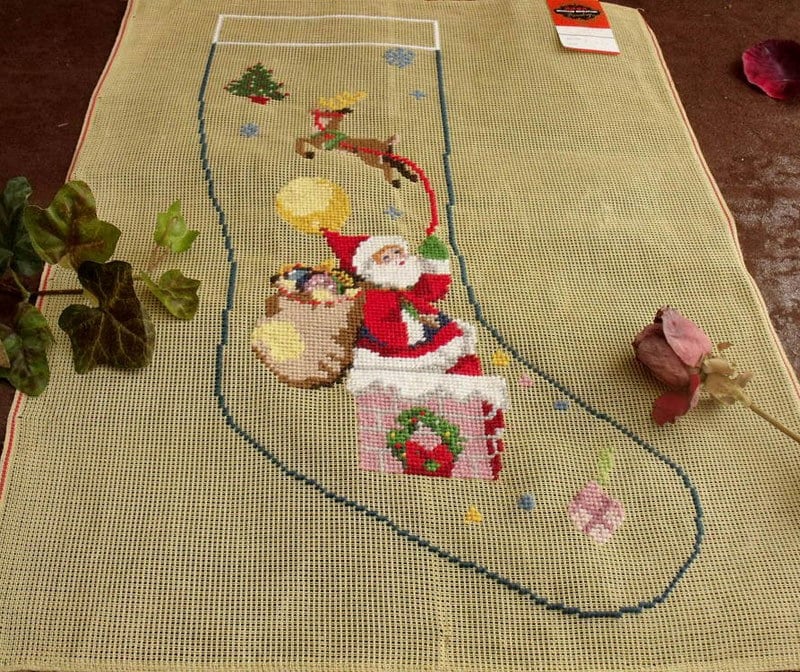 Vintage PREWORKED Needlepoint Christmas Stocking Canvas Etsy