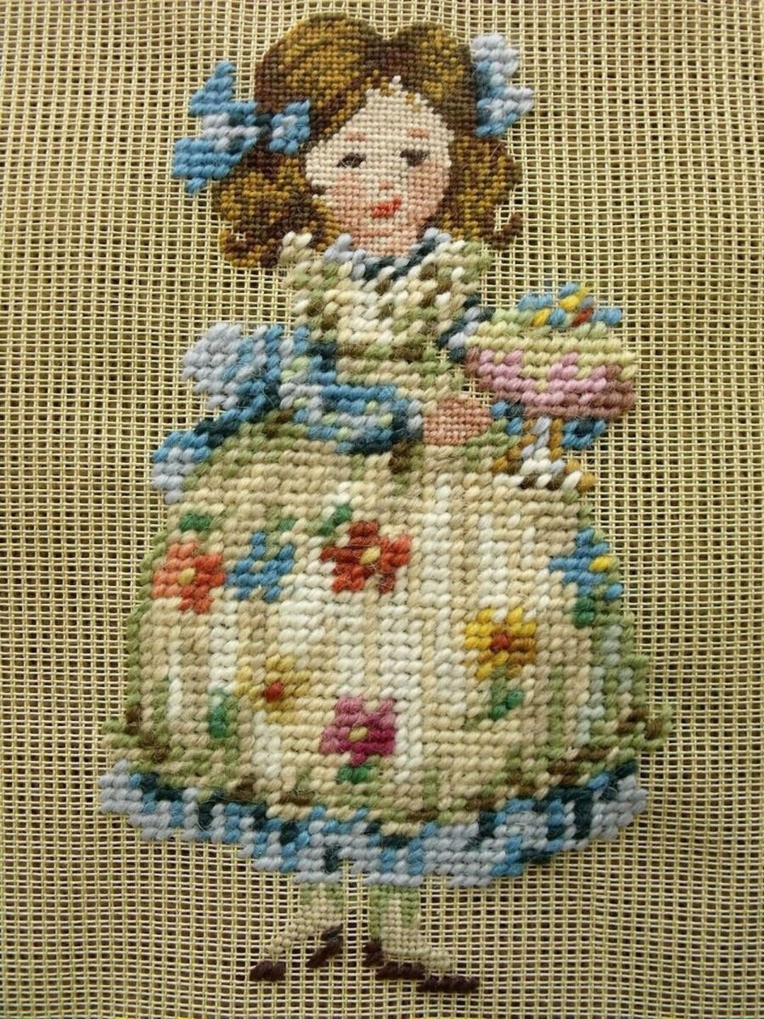 12x10 Vintage PREWORKED Needlepoint Canvas Figural Etsy