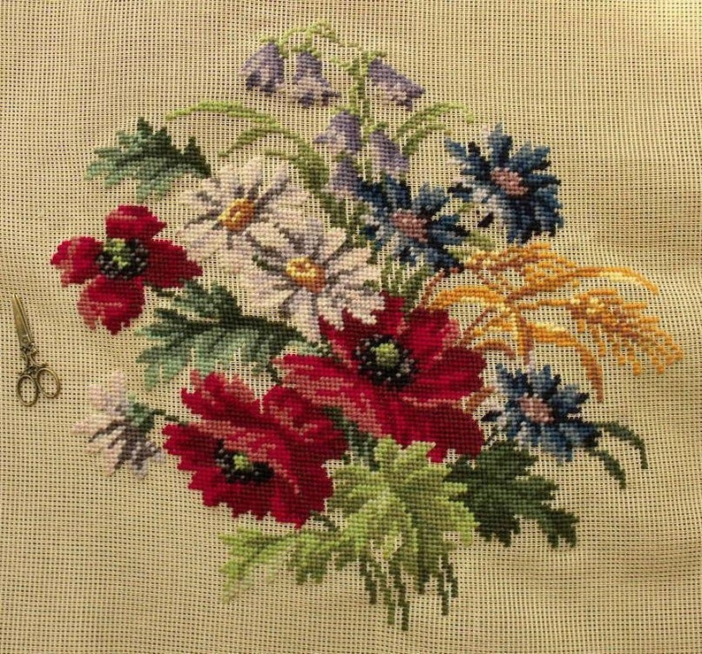 Vintage HUGE 30 Rich Floral PREWORKED Needlepoint Canvas Etsy