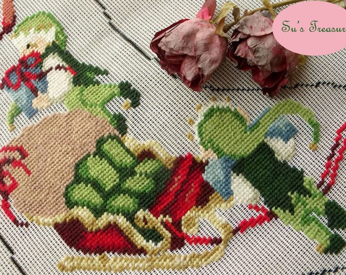 Needlepoint Christmas Stocking Preworked Canvas Snowman Etsy