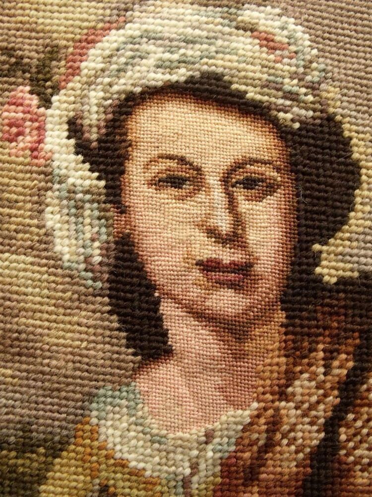 HUGE COMPLETED Needlepoint Canvas Wool Tapestry Canvas ANTIQUE Camille