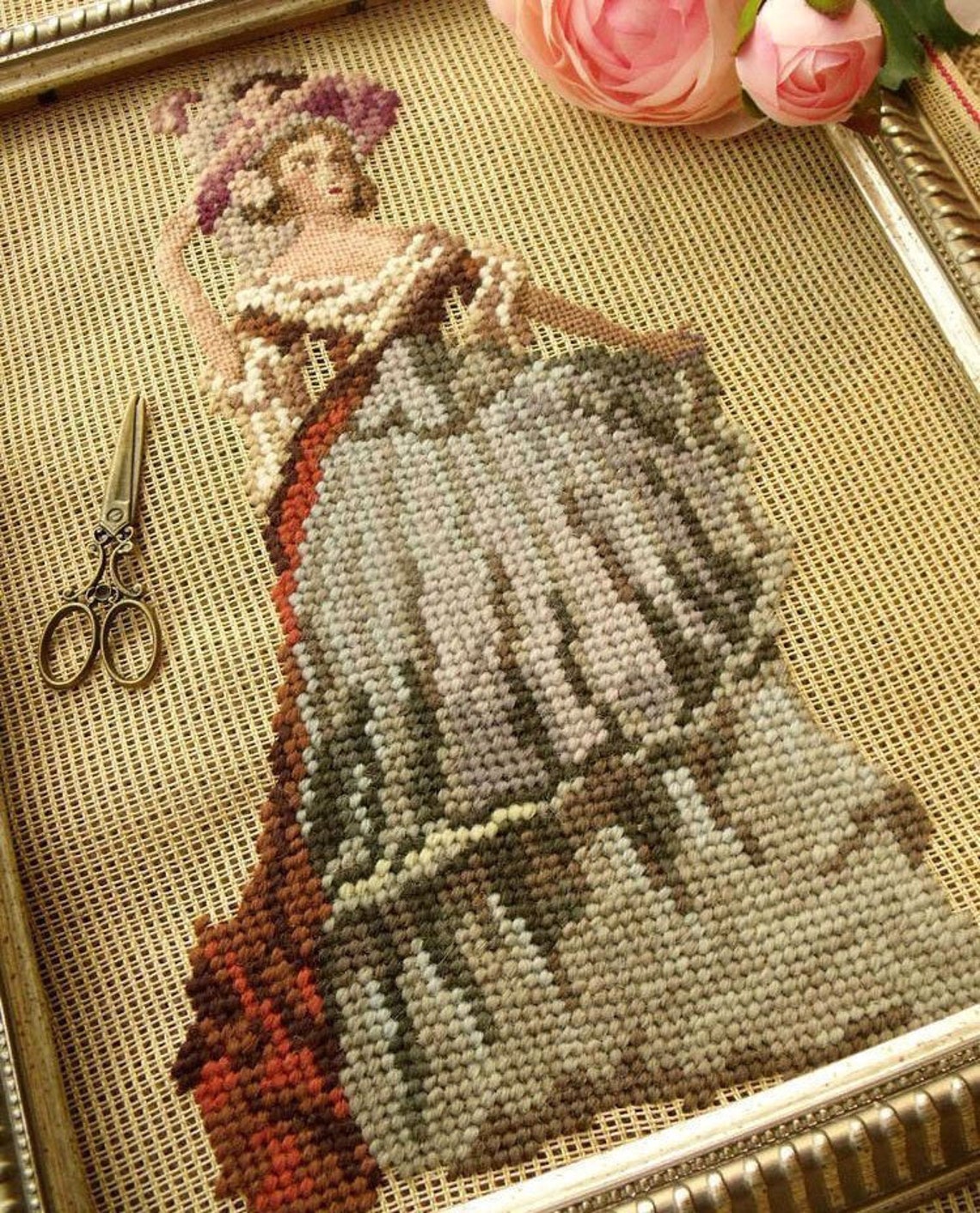 Vintage Needlepoint Unfinished Canvas Wall Hanging Historical Etsy