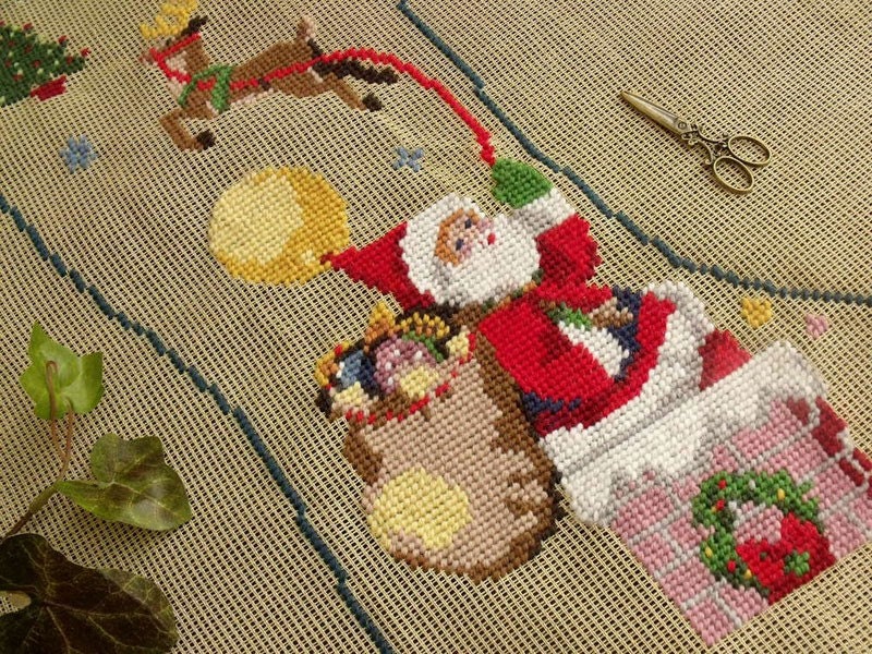 Vintage PREWORKED Needlepoint Christmas Stocking Canvas Etsy