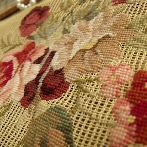 French Pink Coral Rose Bunch -18&quot; Vintage PREWORKED Needlepoint Canvas 100% Petitpoint
