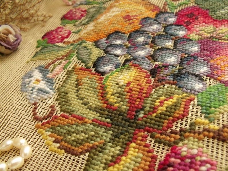 Antique 27 Vintage PREWORKED Needlepoint Canvas fruits Etsy