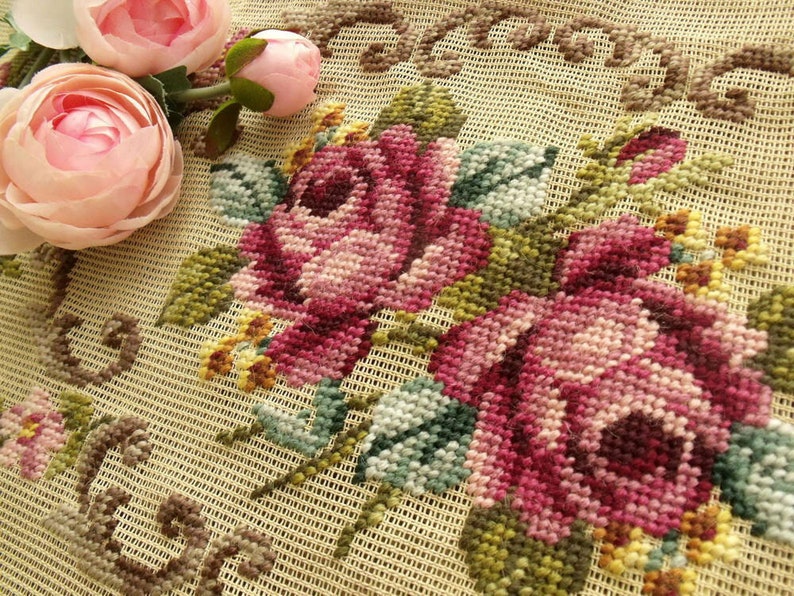 Vintage HUGE 40 French Preworked Needlepoint Canvas Etsy