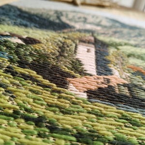 ANTIUE *French Scenery Needlepoint Canvas..Vintage Preworked Needlepoint Canvas Wall Hanging.Needlepoint Country *Hand TRAMMED tapestry RARE