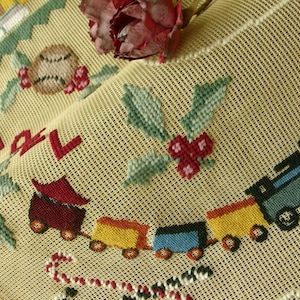 Train -- Vintage &#39;NOEL&#39; PREWORKED Needlepoint Canvas Christmas Stocking Canvas
