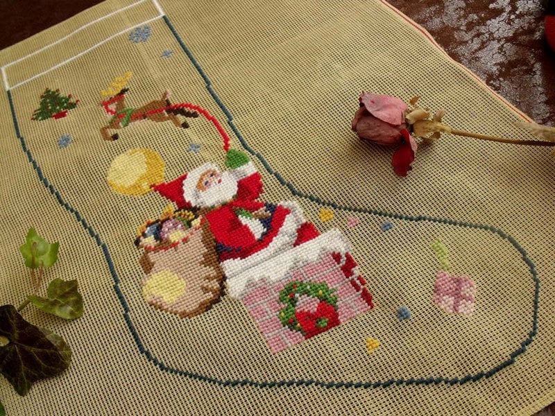 Vintage PREWORKED Needlepoint Christmas Stocking Canvas Etsy