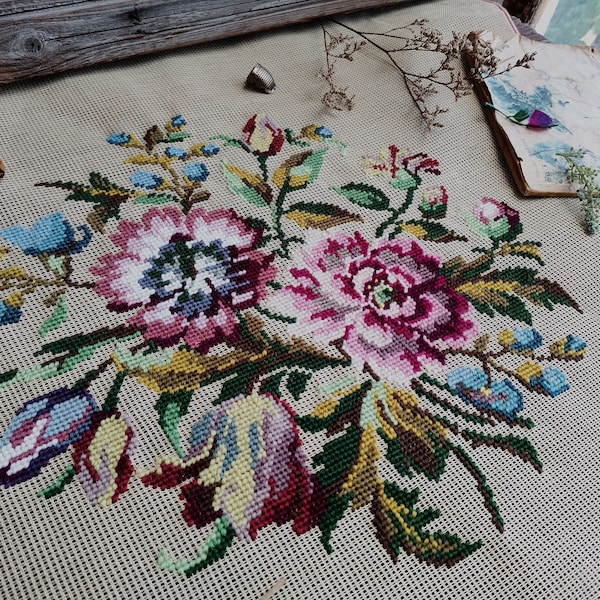Vintage Peony Canvas for Needlepoint Etsy