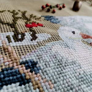 Vintage Needlepoint Canvas Winter Duck-egg Ducks PRE-WORKED Needlepoint Canvas Wild Animal  Farmhouse