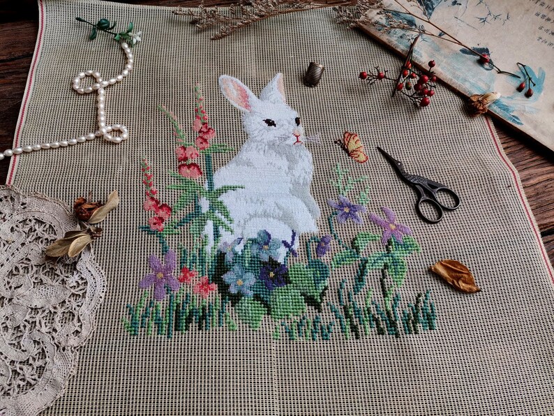 Vintage 18 PREWORKED Needlepoint Canvas Bunny Rabbit Etsy