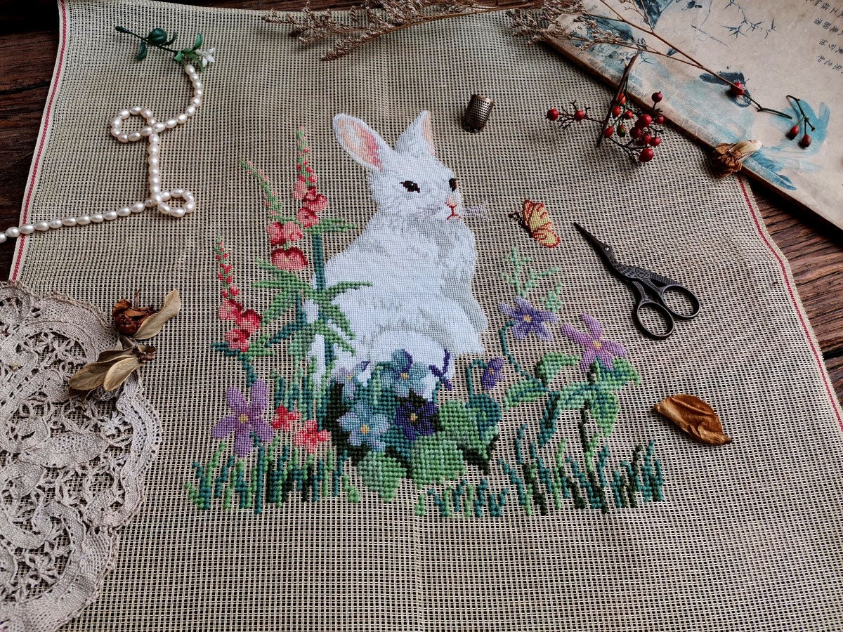 Vintage 18 PREWORKED Needlepoint Canvas Bunny Rabbit | Etsy