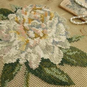 Modern SHABBY Farmhouse Chic Magnolia Flower - 18&quot; Vintage PREWORKED Needlepoint Canvas