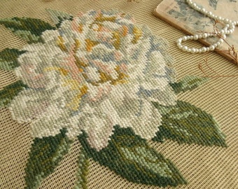 Modern SHABBY Farmhouse Chic Magnolia Flower - 18&quot; Vintage PREWORKED Needlepoint Canvas