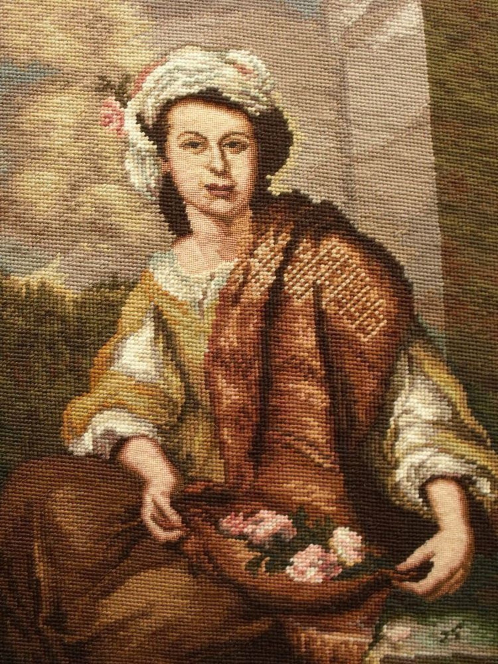 HUGE COMPLETED Needlepoint Canvas Wool Tapestry Canvas ANTIQUE Camille
