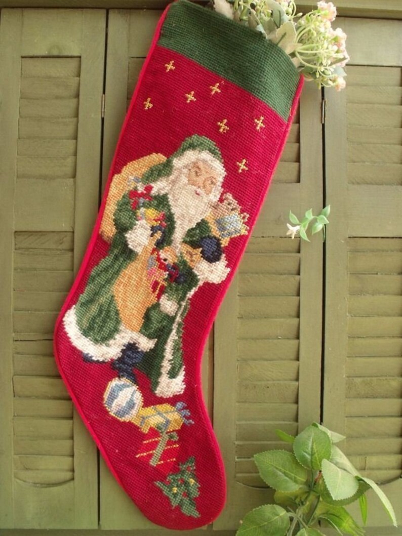 Vintage Needlepoint Christmas Stockings 