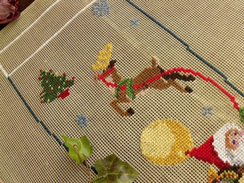 Vintage PREWORKED Needlepoint Christmas Stocking Canvas Etsy