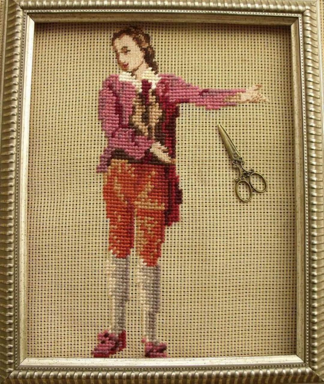 Vintage Preworked Needlepoint Canvas: Victorian Gentleman, Unfinished ...