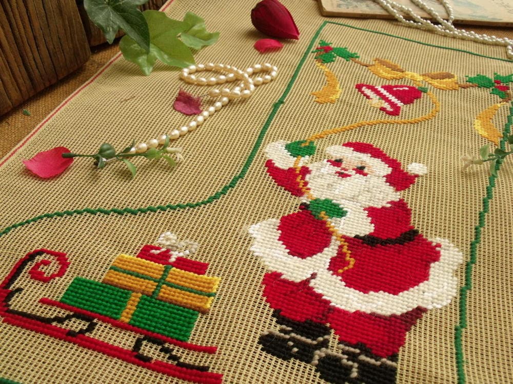 Santa's Gold Star Needlepoint Christmas Stocking DIY Kit