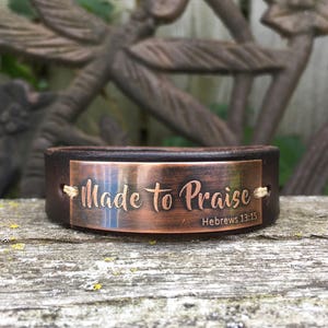 Your own handwriting or logo etched 3/4 leather and copper bracelet, kids handwriting, gift for mom, gift for dad, handmade image 8