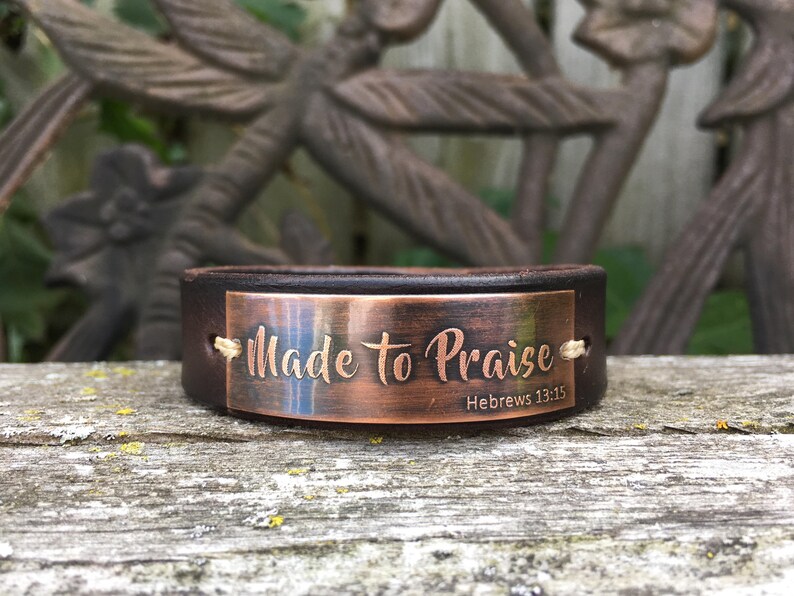 Your own handwriting or logo etched 3/4 leather and copper bracelet, kids handwriting, gift for mom, gift for dad, handmade image 8