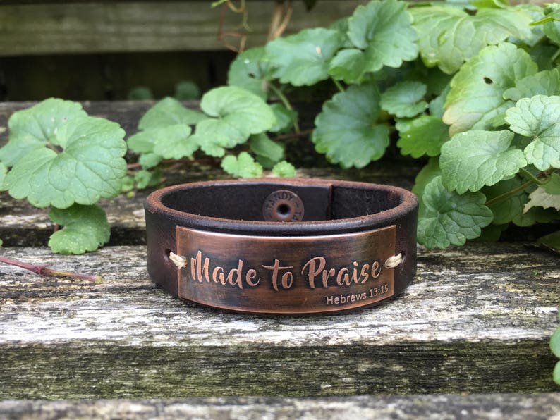 Your own handwriting or logo etched 3/4 leather and copper bracelet, kids handwriting, gift for mom, gift for dad, handmade image 10