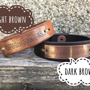 Your own handwriting or logo etched 3/4 leather and copper bracelet, kids handwriting, gift for mom, gift for dad, handmade image 6