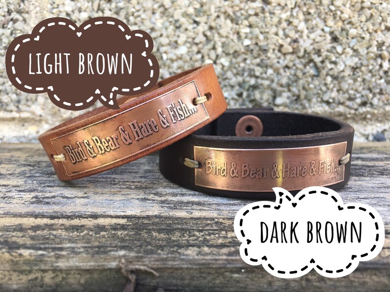 Your own handwriting or logo etched 3/4 leather and copper bracelet, kids handwriting, gift for mom, gift for dad, handmade image 6