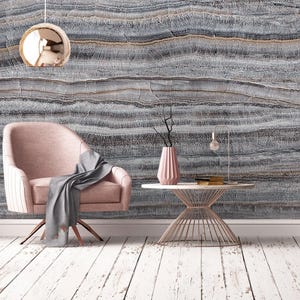 Gray Marble Peel and Stick Wallpaper, Striped Gray Marble Wall Mural, Modern Marble Removable Wallpaper